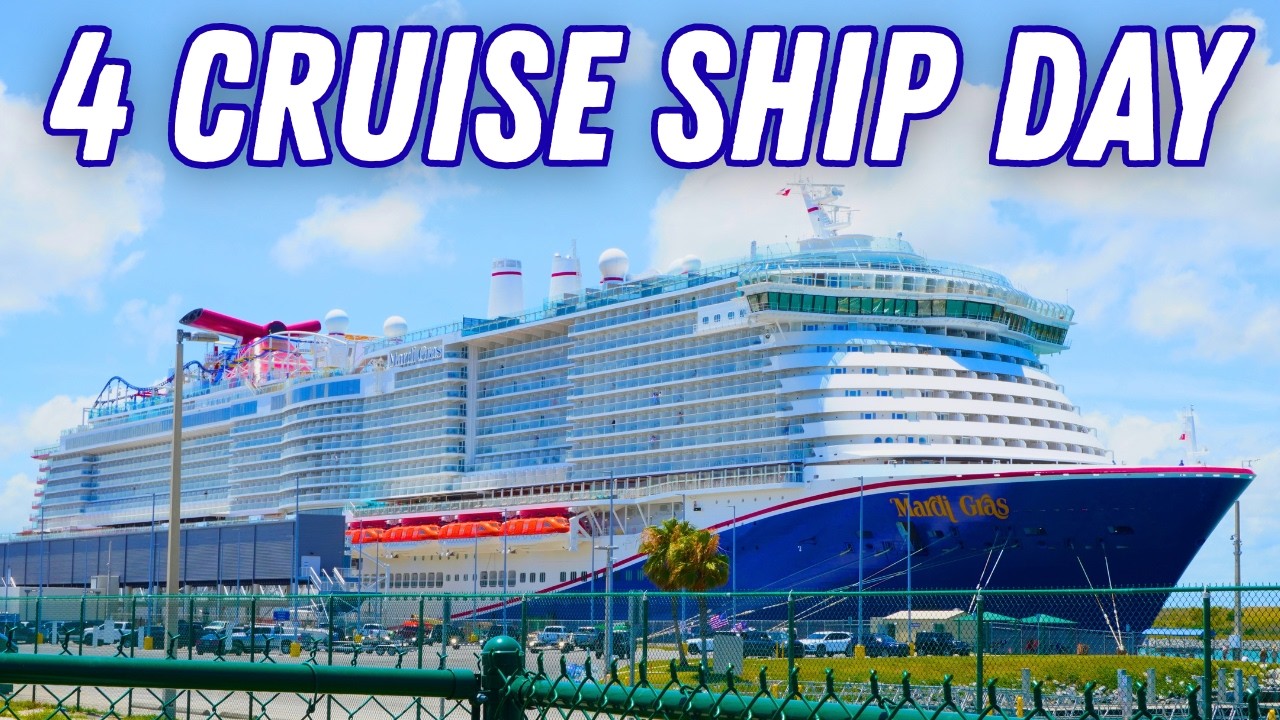 4 CRUISE SHIPS At Port Canaveral w/ Carnival Mardi Gras & More!