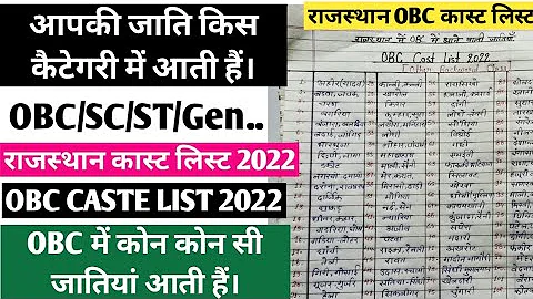 Rajasthan Caste List 2022/राजस्थान पिछड़ा वर्ग में शामिल जातियां/Rajasthan obc caste list 2022/obc