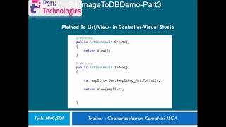 How to Save an Retrieve Image To /From SQL database Using MVC demo video part-3 by Chandru MCA