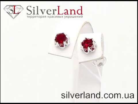 Серьги гвоздики пусеты с красным фианитом серебряные 920534в в SilverLand Серьги гвоздики пусеты с красным фианитом серебряные 920534в в SilverLand