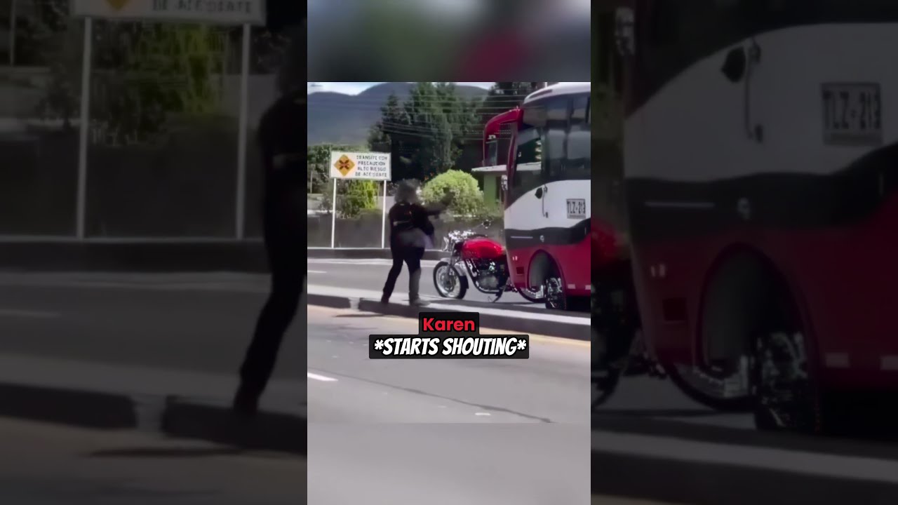 Biker Karen Gets Instant Karma After Hitting Bus With Helmet #shorts