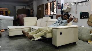 L shaped sofa with attached recliner