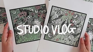 linocut artist studio vlog | full reduction print process