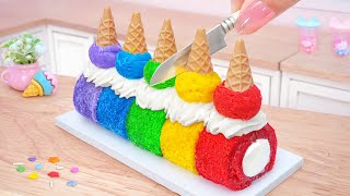Rainbow Roll Cake  Tasty Miniature Rainbow Ice Cream Roll Cake Decorating Mini Cakes Making