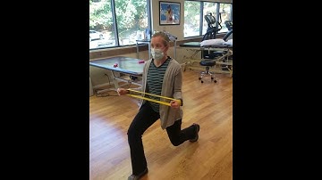 Static lunge with shoulder external rotation using band