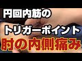 円回内筋のトリガーポイント鍼治療、野球肘、内側上顆炎、手首の痛み