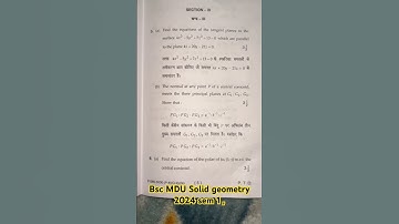Bsc MDU solid geometry 2024 sem 1 ques paper |Bsc exam |MDU Rohtak|semester|mdu|college|previous yr