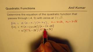 Quadratic Equation in Standard Form from Radical Roots and a Point