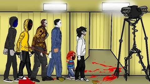 Hoodie, EyelessJack, jason, jeff, chucky, michael myers, vs Backrooms Entity (Dc2 animation)