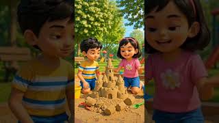 Mia &amp; Aarav’s Sandcastle Story 🏖️ | Teamwork &amp; Friendship 💛 #Shorts #friendshipstory #moralstory