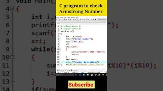 C Program to Check Armstrong Number #shorts #clanguage #ccoding #viralshorts