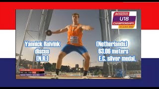 Yannick Rolvink (Netherlands) discus (1.5 kg) 63.06 meters (N.R.) E.C. U-18  2022 Jerusalem