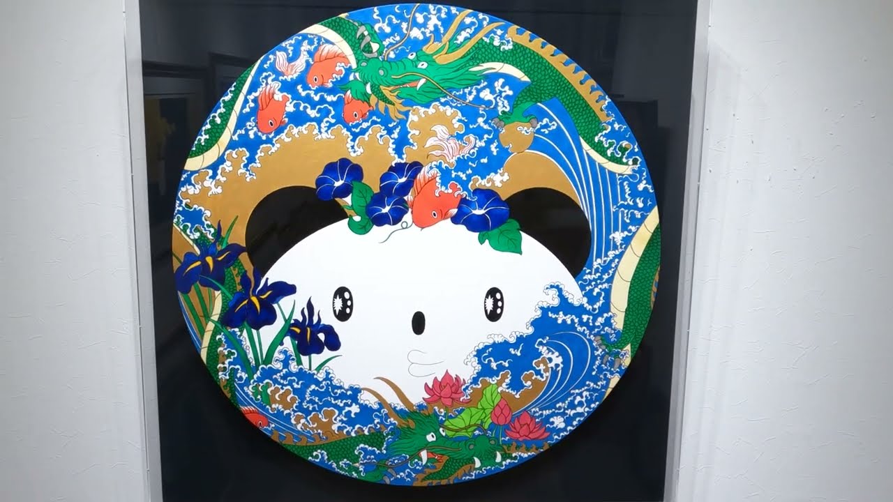 あごぱん 龍の波とパンダさん 現代アート 絵画 ポップアート アクリル
