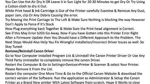 CANON PRINTER ERROR CODE B203
