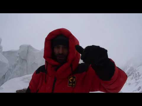Mummery Winter Expedition - Nardi at camp 2 but Tom is climbing an overhanging glacier...