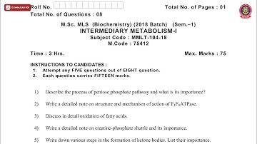 MSC MLS 1ST SEM BIOCHEMISTRY INTERMEDIARY METABOLISM 1ST NOV 2019 | PTU