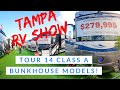 We tour 14 Class A Bunkhouse Motorhomes at the Tampa RV Super Show!!! Fulltime Family of 6!