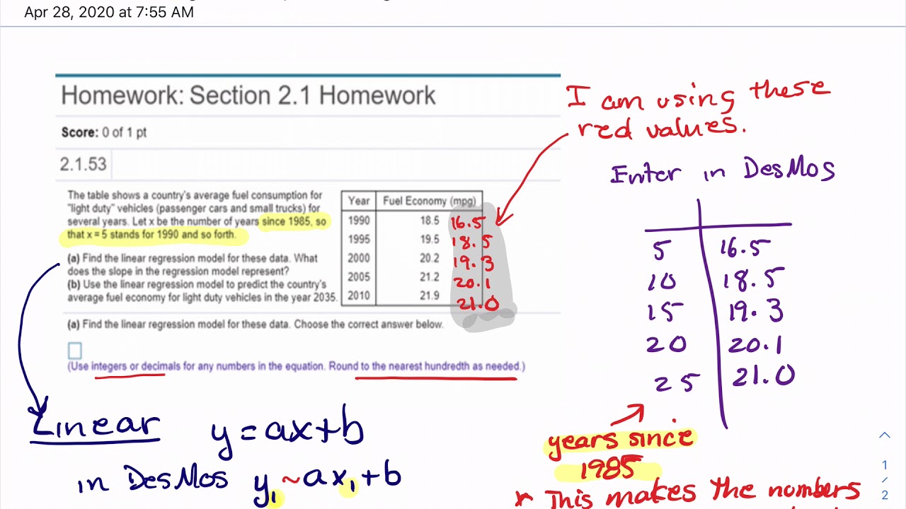 Using DesMos To Find A Linear Regression YouTube