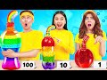 Tantangan Makanan 100 Lapis 🌈 Kiat Botol Jelly yang Menakjubkan dan Struk Pelangi oleh 123 GO!