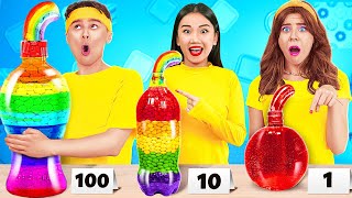 Tantangan Makanan 100 Lapis 🌈 Kiat Botol Jelly yang Menakjubkan dan Struk Pelangi oleh 123 GO!