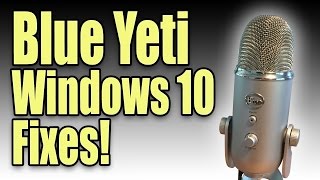 This video goes over some common problems getting the blue yeti
microphone working and sounding good in windows 10.issues addressed:
1. 10 to...