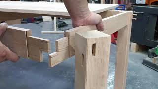 How to connect table legs / Through both tenon / Fixed wooden pegs [Woodworking]
