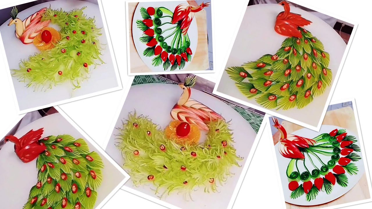 3 Arten Wie man einen Pfau/Phönix macht mit Gemüse. Vegane Rezepte, Deko für Kalte Platten or Salat.