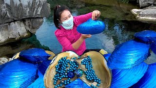 😱😱The girl discovered a giant blue clam with high-quality and charming pearls, very beautiful