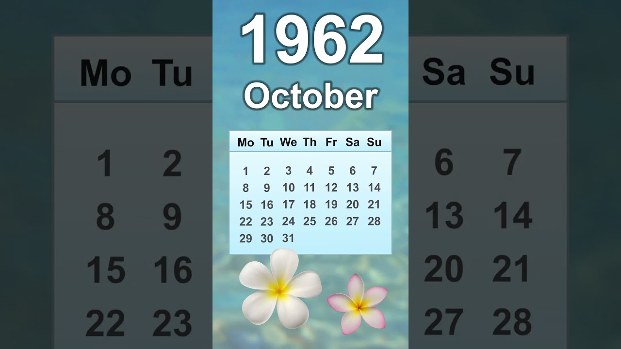 October 1962 Calendar - YouTube