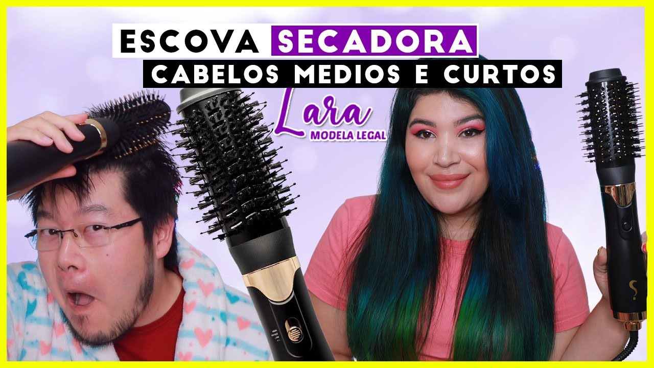 O cabeleireiro usa um secador de cabelo e modela o cabelo de uma