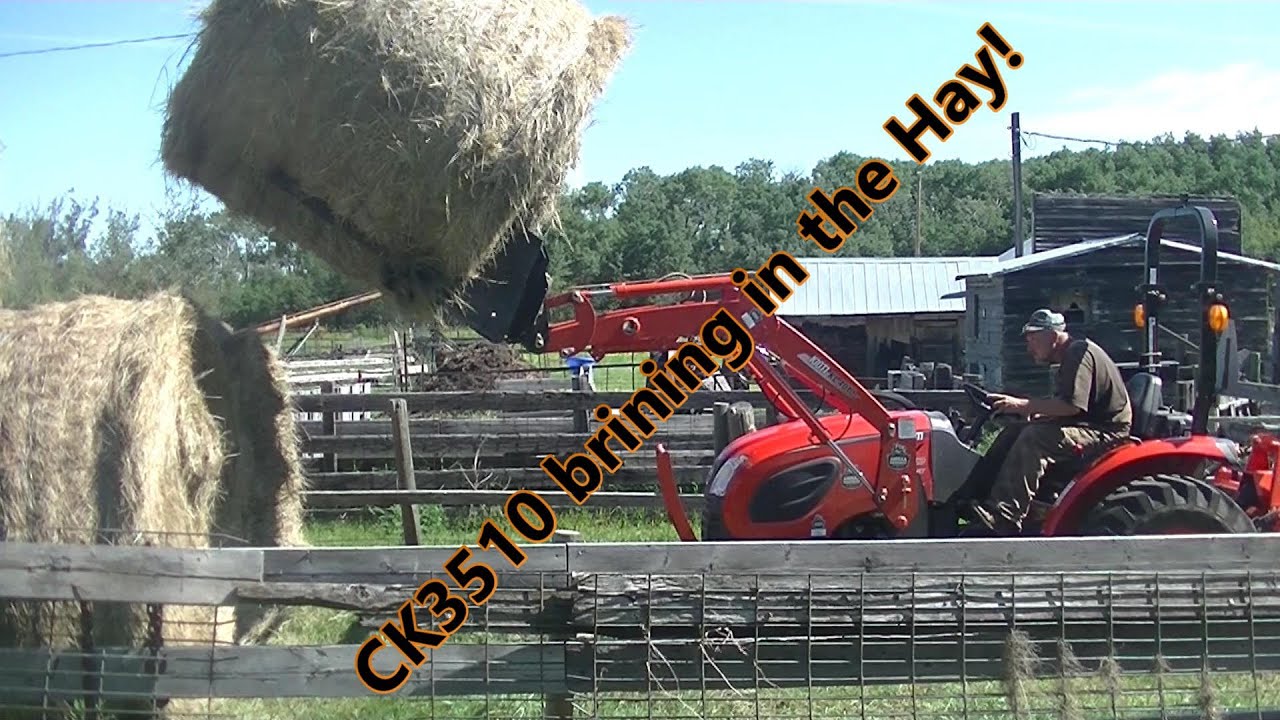 Baling CK3510 bringing in 1000 lb round bales! Our KIOTI is a workhorse! And we are loving it