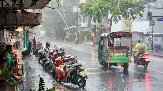 [4K] Walking in the Rain during Summer Season in Bangkok, Thailand (First Rain Walk in 2024)