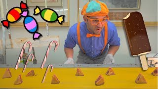 blippi tours the chocolate factory learn about food for children