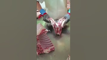 #Sawing lamb #Quick meat cutting #Meat processing plant #Sheep #Slaughterhouse work video