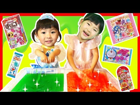 大量スライムゼリーで宝さがし！お菓子が飛び出す キラキラプリキュアアラモード ドラえもん アンパンマンチョコ ふたりはなかよし♪