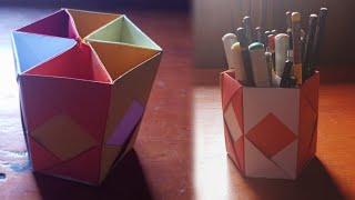 How to make Paper pens and pencils cup holder / DIY origami pen Holder tutorial / Paper crafts ideas
