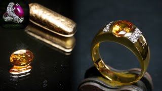 แหวนผู้ชาย บุษราคัม ฝังเพชร how to make gold jewelry Cincin pria , rings for men