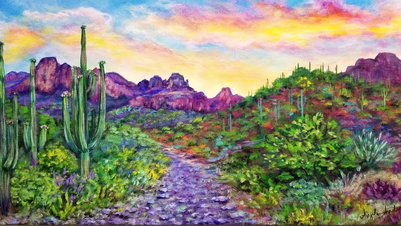Desert Sunset Landscape Acrylic Painting LIVE Instruction YouTube
