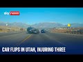 Utah: Car flips after head-on collision, seriously injuring three people