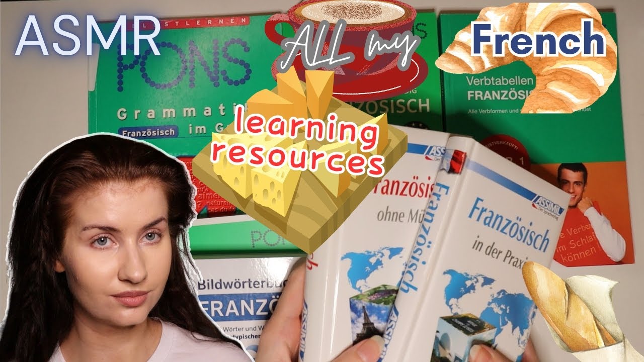 ASMR Мои учебные материалы по французскому языку (тихий голос): обзор купленных книг, демонстраци...