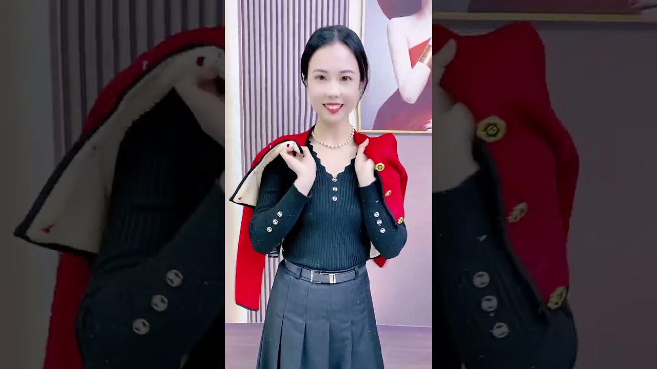 Women Knitted  Jacket Autumn and Winter Red color block cut sleeves tassel 