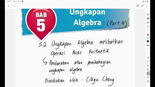 Bab 5 Tingkatan 1 (part 4): Pendaraban dan pembahagian melibatkan ungkapan algebra dalam 1 sebutan. Bab 5 Tingkatan 1 (part 4): Pendaraban dan pembahagian melibatkan ungkapan algebra dalam 1 sebutan.