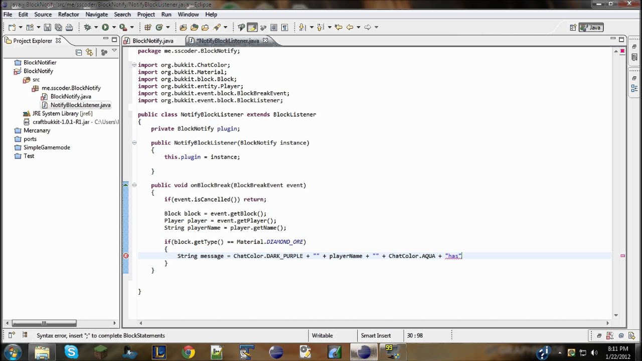 [MC 1.1] Bukkit Plugin Tutorial | Part 2: Making things happen - YouTube