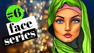 How to DRAW & SHADE a GORGEOUS Middle Eastern Face with Hijab in Copic Markers (Whimsical Women 6)