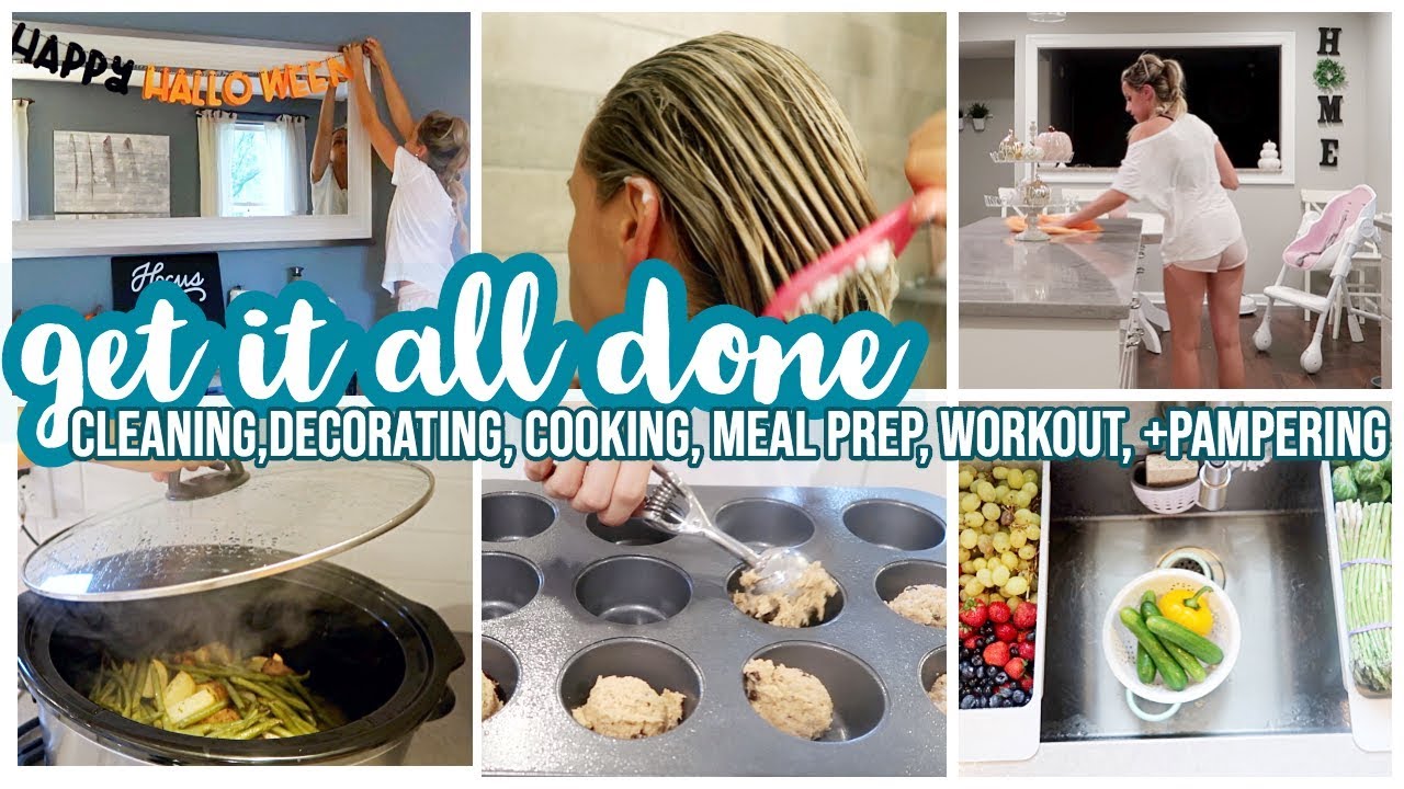 GET IT ALL DONE! CLEAN WITH ME, DECORATE FOR HALLOWEEN, MEAL PREP, GROCERY HAUL + PAMPERING