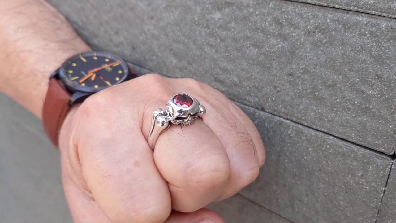 Garnet Gothic Bone Skull Wedding Ring