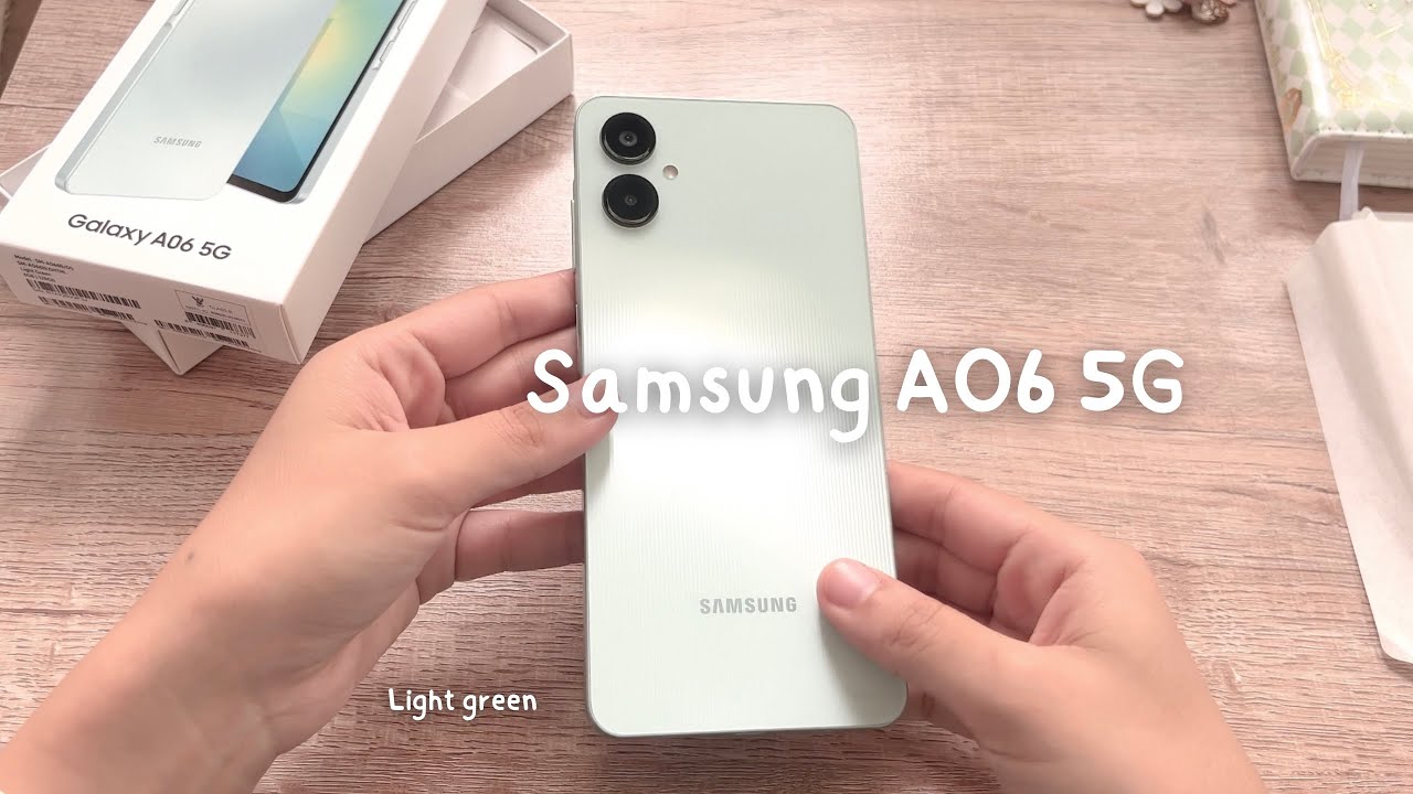 Samsung A06 5G unboxing 🍓 | light green 🧃customization