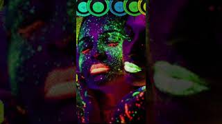 With 2 neon girls, there are neon colorful music backgrounds with 2 neon music notes.