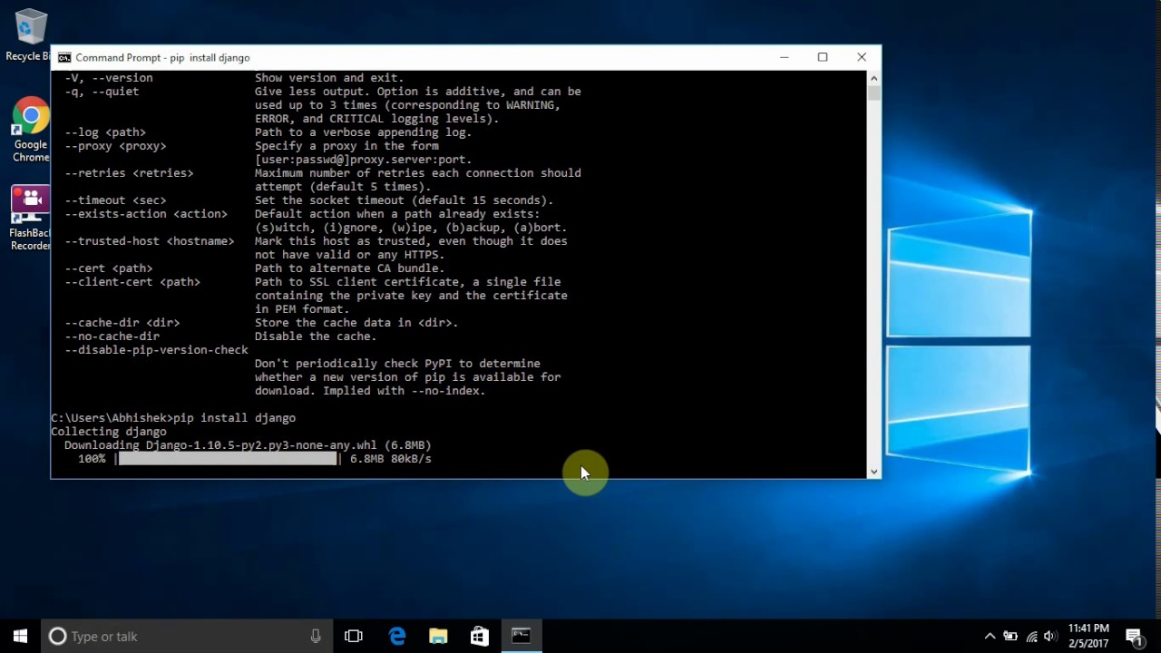 how to install django from command prompt with pip in windows 10 - YouTube