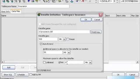 Create table space in Oracle 10g using toad